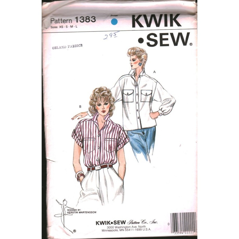 Vintage Kwik Sew 1383 Misses Oversized Shirt Sewing Pattern Size XS-L 1984